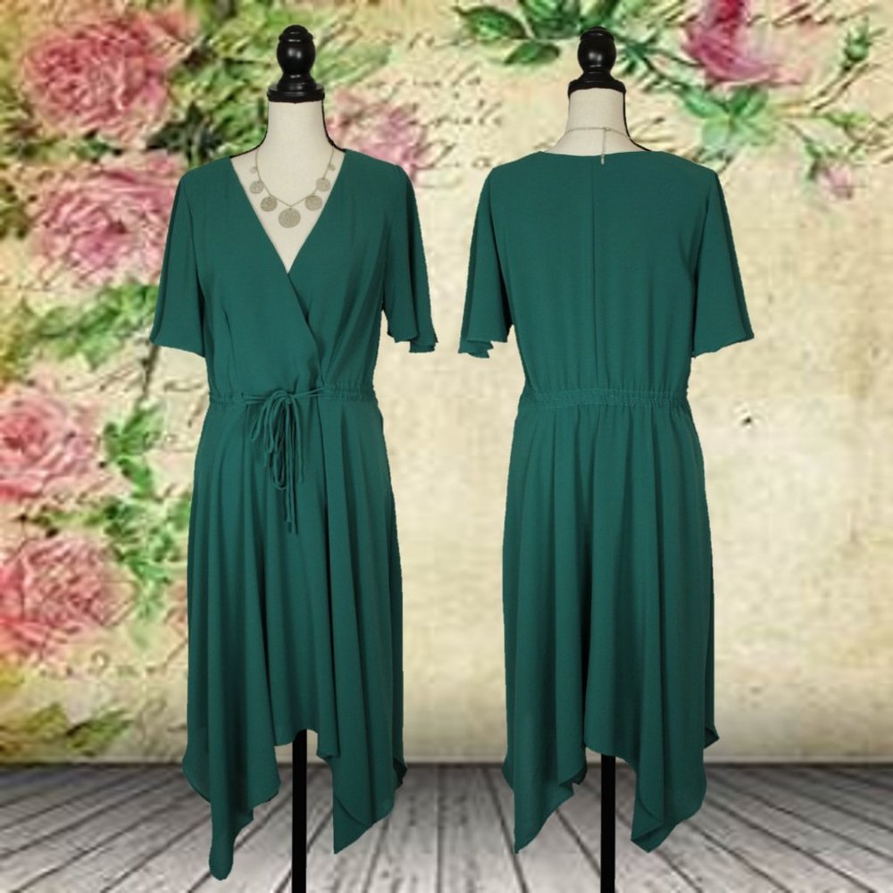 Adrianna Papell Green Wrap Hi-Lo Dress Size 12